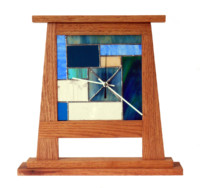 Mission Style Standing Window Clock--oak, stained glass with clock--12" x 12"--$175