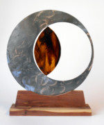 SOLD Eye Haiku--cedar, stained glass, steel--14" x 17" x 3"- Collection of Harvey Small