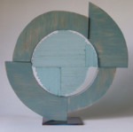 SOLD Odin's Eye--- Baltic plywood, stacked glass, steel---17" x 16" x 6"---$300