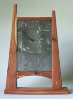 SOLD Steel Quilt Clock---stainless steel, cedar, clock works---18" x 14" x 4"---$300