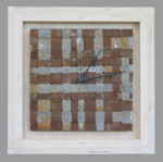 A Stitch in Time - Baltic plywood, rusted steel, clockworks - 14" x 14" x 1.5 inches - $330 clock - Baltic plywood, rusted steel, quartz clockworks
